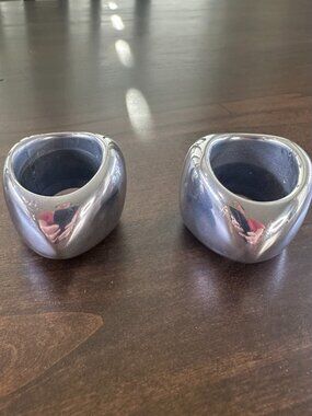 Vintage Pair of Nambé W52 Triangle 1983 Napkin Rings designed by Donald Wright